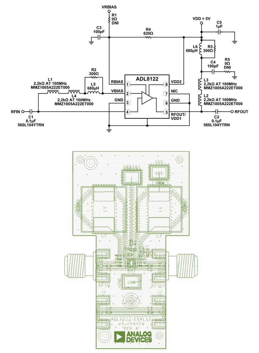 Schaltplan - Analog Devices Inc. ADL8122-EVAL1Z Evaluierungsboard